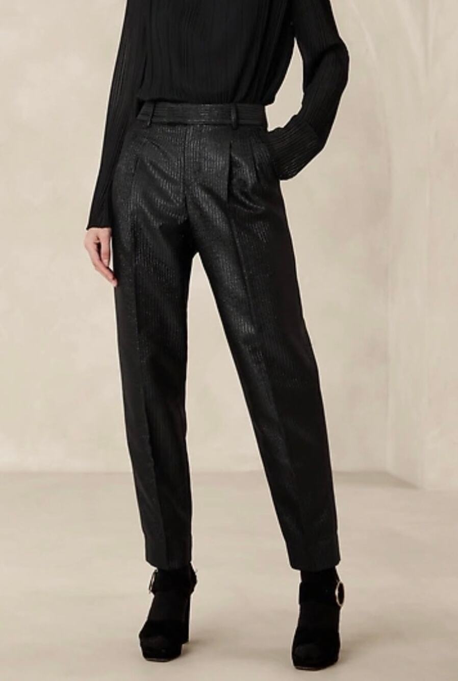 Banana Republic Black Metallic Pin Stripe High Waisted Tapered Ankle Trousers